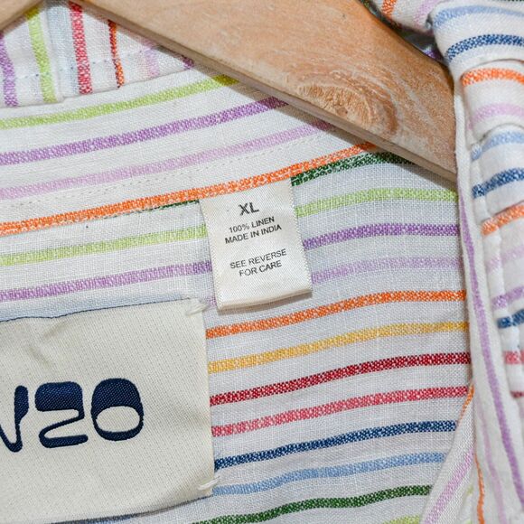 BANZO Women's 100% Linen Antique Ruffle Collar Boxy Shirt Striped multi sz XL - Picture 7 of 11